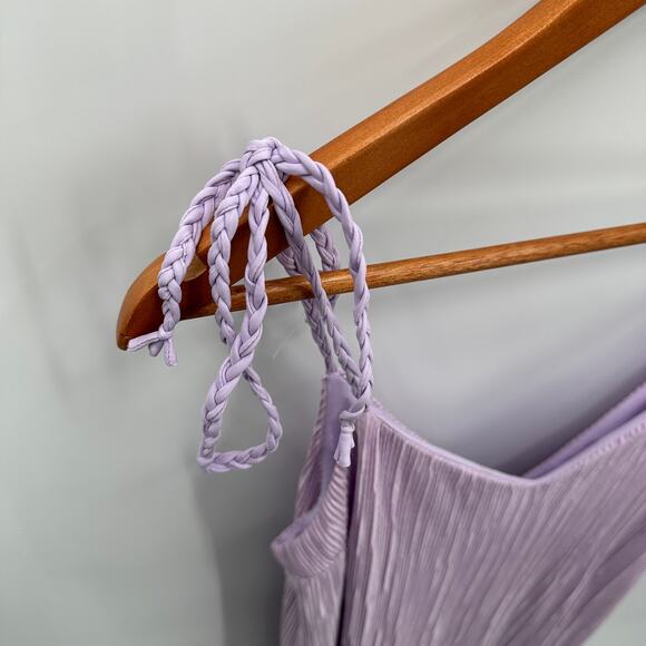 DANNIJO Purple Lilac Mini Pleated Crinkle Braided Strap Mini Dress // S - Picture 7 of 12